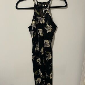 Floral Halter Mini Dress - Black